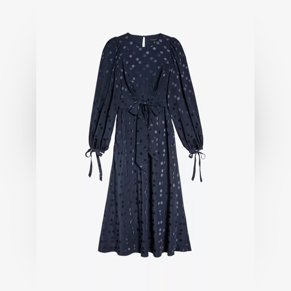 Ted Baker Livela Spot Jacquard Midi Dress, Navy Blue - Picture 2 of 9